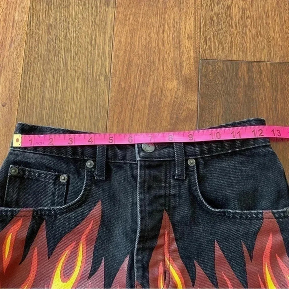 Carmar Flame Painted Black High Waisted Shorts Button Fly Festival Unique Pants - Picture 7 of 7